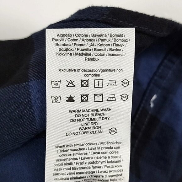 Only & Sons Men's Button Up Flannel Cotton Shirt Slim Blue Black Checkered Sz L - Picture 9 of 12